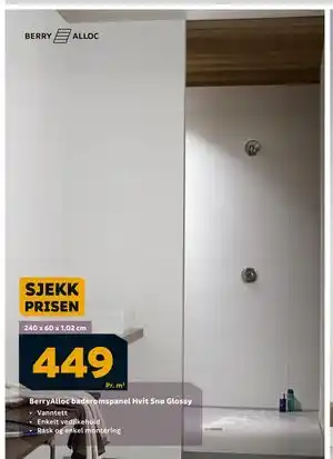 Megaflis BerryAlloc baderomspanel Hvit Snø Glossy tilbud