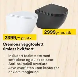 Right Price Tiles Cremona veggtoalett rimless hvit/sort tilbud