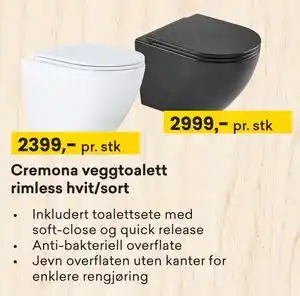 Right Price Tiles Cremona veggtoalett rimless hvit/sort tilbud
