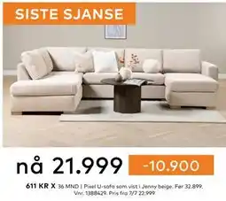 Skeidar Pixel U-sofa som vist i Jenny beige tilbud