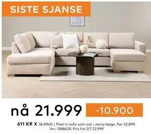 Skeidar Pixel U-sofa som vist i Jenny beige tilbud