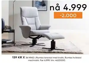 Skeidar Rumba lenestol med krakk tilbud