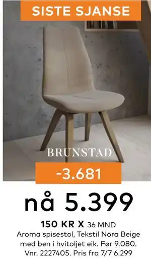 Skeidar Aroma spisestol tilbud