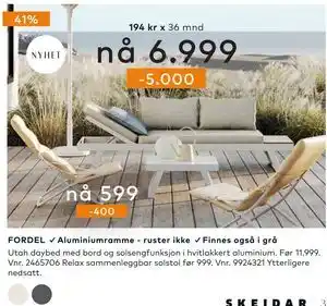 Skeidar Utah daybed med bord og solsengfunksjon tilbud