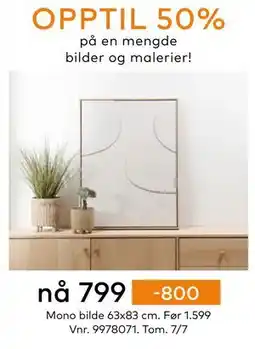 Skeidar Mono bilde 63x83 cm tilbud