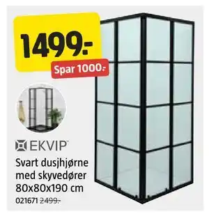 Jula Svart dusjhjørne med skyvedører 80x80x190 cm tilbud