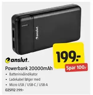 Jula Powerbank 20000mAh tilbud