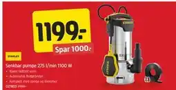 Jula Senkbar pumpe 275 l/min 1100 W tilbud