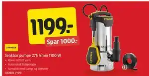 Jula Senkbar pumpe 275 l/min 1100 W tilbud