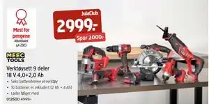 Jula Verktøysett 9 deler 18 V 4,0+2,0 Ah tilbud