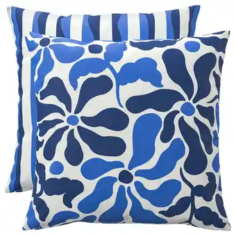 IKEA GullbergsÖ Pute, sett med 2 stk., blå flere mønstre/utendørs innendørs, 50x50 cm tilbud