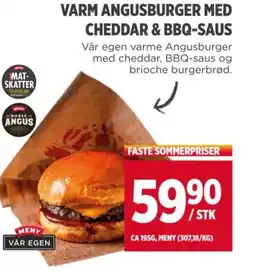 Meny Varm angusburger med cheddar & bbq-saus tilbud