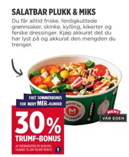 Meny SALATBAR PLUKK & MIKS tilbud