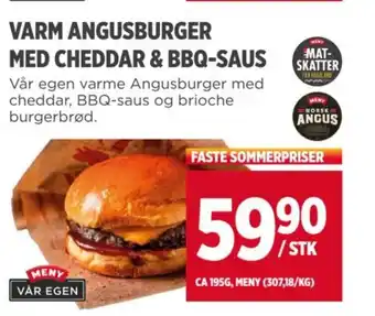 Meny VARM ANGUSBURGER MED CHEDDAR & BBQ-SAUS tilbud