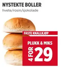 Meny NYSTEKTE BOLLER hvete/rosin/sjokolade tilbud