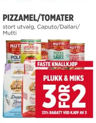 Meny PIZZAMEL/TOMATER tilbud