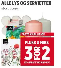Meny ALLE LYS OG SERVIETTER stort utvalg tilbud