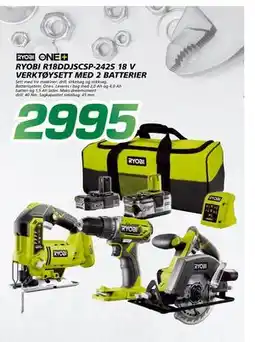 Coop Byggmix RYOBI R18DDJSCSP-242S 18 V VERKTØYSETT MED 2 BATTERIER tilbud