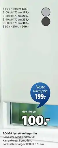 JYSK BOLGA lystett rullegardin tilbud