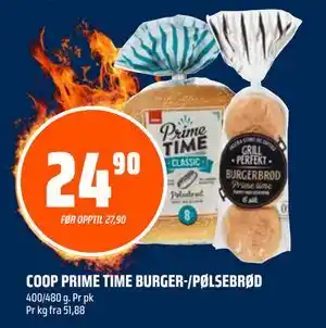 Coop Obs COOP PRIME TIME BURGER-/PØLSEBRØD tilbud