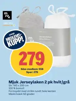 Coop Obs Mjuk Jerseylaken 2 pk hvit/grå tilbud