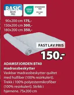 JYSK ADAMSFJORDEN BT40 madrassbeskytter tilbud