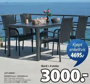 JYSK MADERUP bord + GUDHJEM stol tilbud