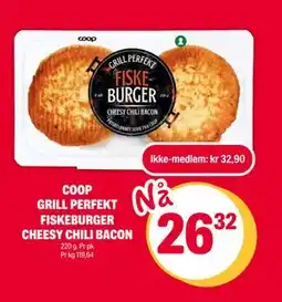 Coop Extra COOP GRILL PERFEKT FISKEBURGER CHEESY CHILI BACON tilbud