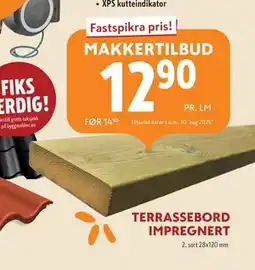 Byggmakker TERRASSEBORD IMPREGNERT tilbud