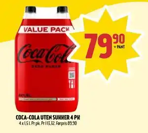 Coop Prix COCA-COLA UTEN SUKKER 4 PK tilbud