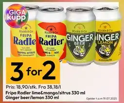 Gigaboks Fripa Radler lime&mango/sitrus 330 ml Ginger beer/lemon 330 ml tilbud