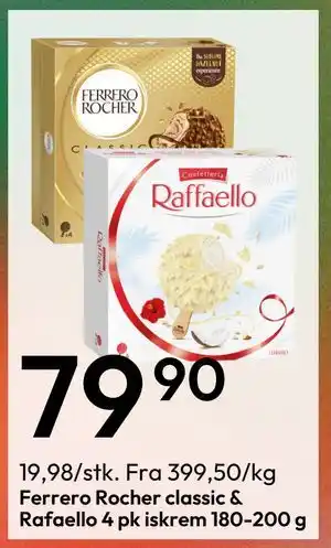 Gigaboks Ferrero Rocher classic & Rafaello 4 pk iskrem 180-200 g tilbud