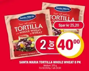 Coop Extra SANTA MARIA TORTILLA WHOLE WHEAT 8 PK tilbud