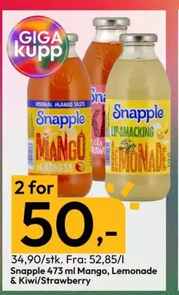 Gigaboks Snapple 473 ml Mango, Lemonade & Kiwi/Strawberry tilbud