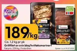 Gigaboks Grillfilet av svin bbq/hvitløksmarinert tilbud