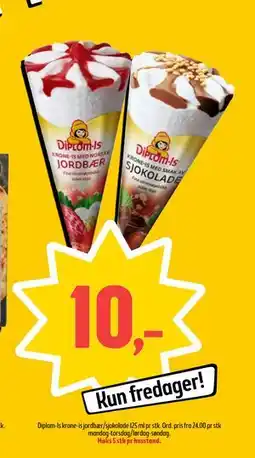 Coop Prix Diplom-Is krone-is jordbær/sjokolade 125 ml pr stk tilbud