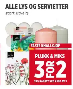 Meny ALLE LYS OG SERVIETTER tilbud