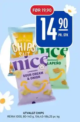 Rema 1000 UTVALGT CHIPS tilbud