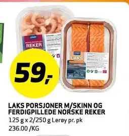 Bunnpris LAKS PORSJONER M/SKINN OG FERDIGPILLEDE NORSKE REKER tilbud
