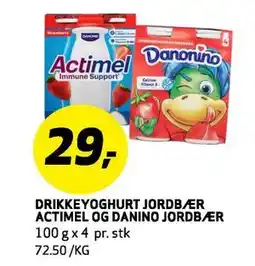 Bunnpris DRIKKEYOGHURT JORDBÆR ACTIMEL OG DANINO JORDBÆR tilbud