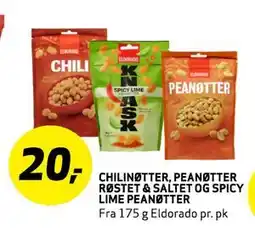 Bunnpris CHILINØTTER, PEANØTTER RØSTET & SALTET OG SPICY LIME PEANØTTER tilbud