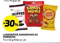 Bunnpris LAKRISBÅTER, BAMSEMUMS OG SMØRBUKK tilbud