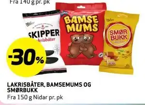 Bunnpris LAKRISBÅTER, BAMSEMUMS OG SMØRBUKK tilbud