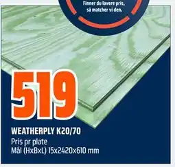 Obs Bygg WEATHERPLY K20/70 tilbud