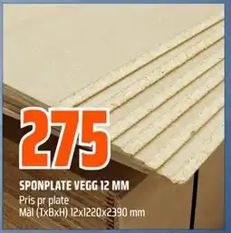 Obs Bygg SPONPLATE VEGG 12 MM tilbud