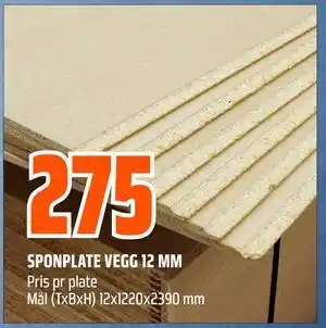 Obs Bygg SPONPLATE VEGG 12 MM tilbud