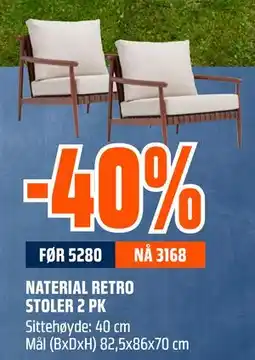 Obs Bygg NATERIAL RETRO STOLER 2 PK tilbud