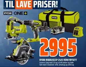 Obs Bygg RYOBI R18DDJSCSP-242S VERKTØYSETT tilbud