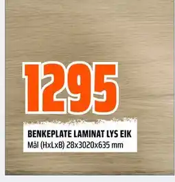 Obs Bygg BENKEPLATE LAMINAT LYS EIK tilbud