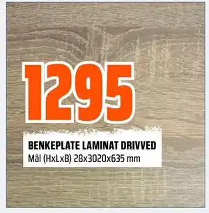 Obs Bygg BENKEPLATE LAMINAT DRIVVED tilbud